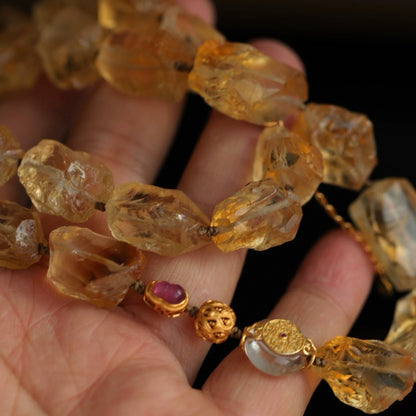 Tibetan Citrine Abundance Necklace: Wealth Charged by Himalayan Spirit