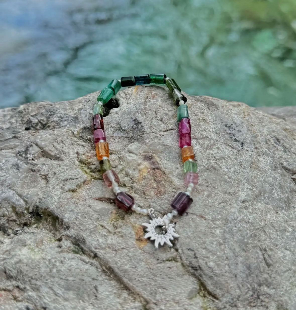 Rainbow Tourmaline Raw Stone Necklace