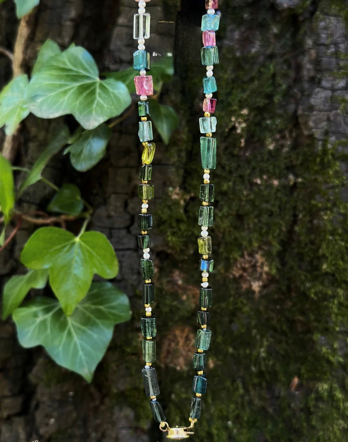 Rainbow Tourmaline Raw Stone Necklace