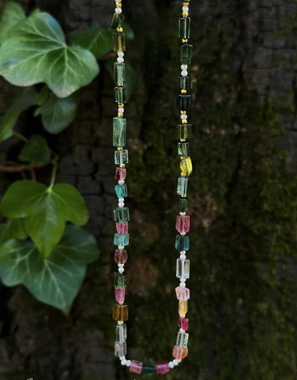 Rainbow Tourmaline Raw Stone Necklace