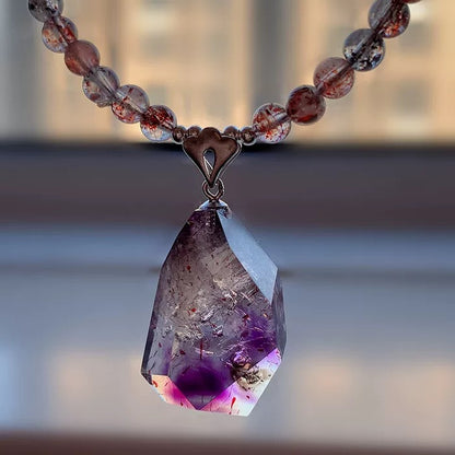 Raw Stone & Beaded Design Super Seven Crystal Necklace