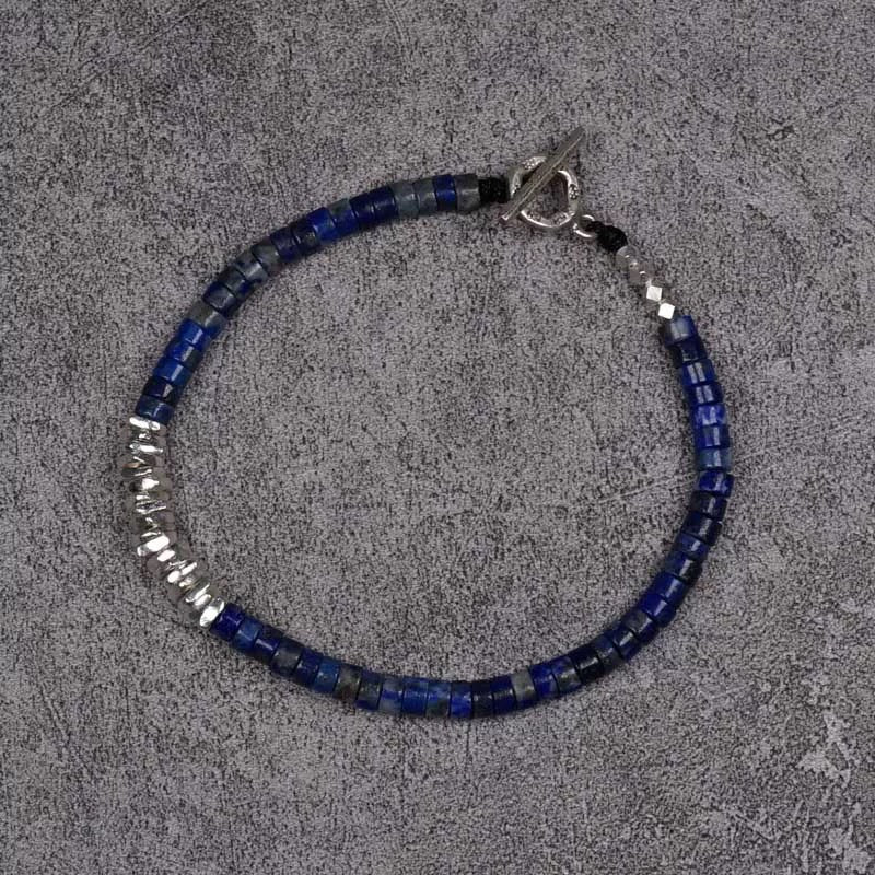 Lapis Lazuli Men’s Bracelet with 925 Sterling Silver