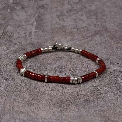 Red Agate & 925 Sterling Silver Men’s Bracelet