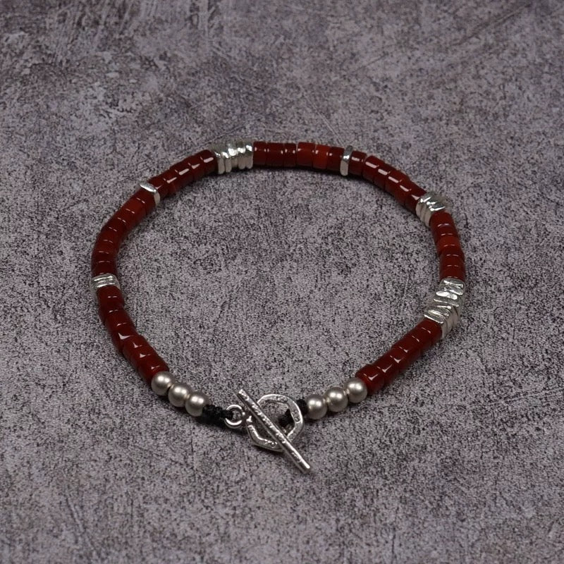 Red Agate & 925 Sterling Silver Men’s Bracelet