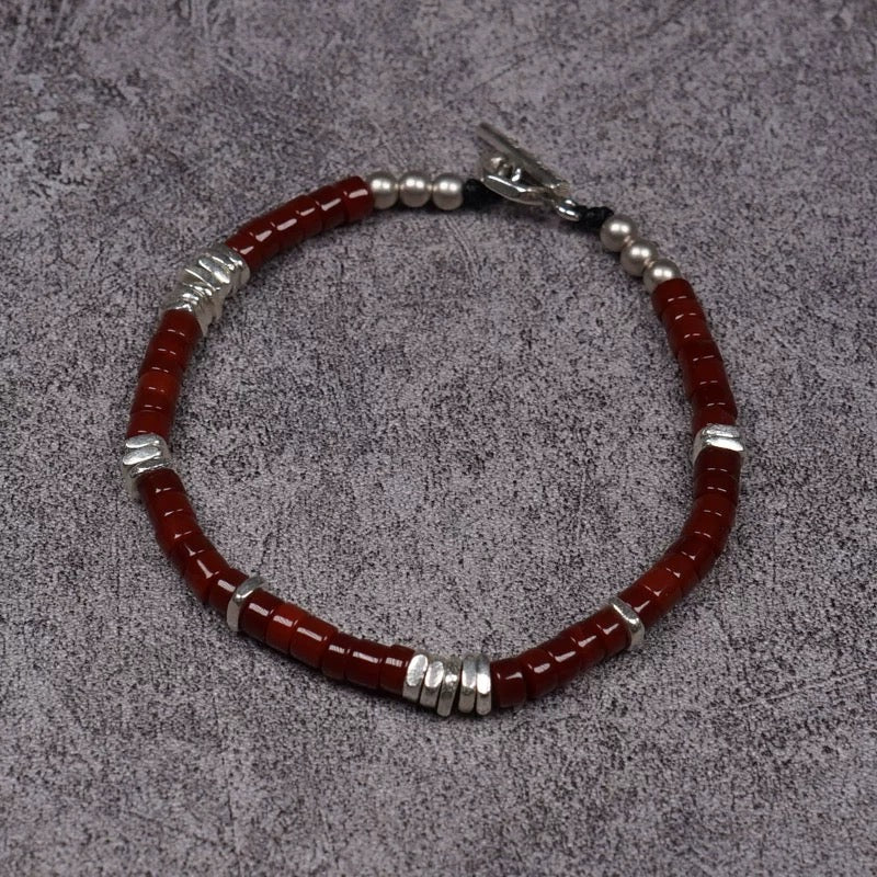 Red Agate & 925 Sterling Silver Men’s Bracelet