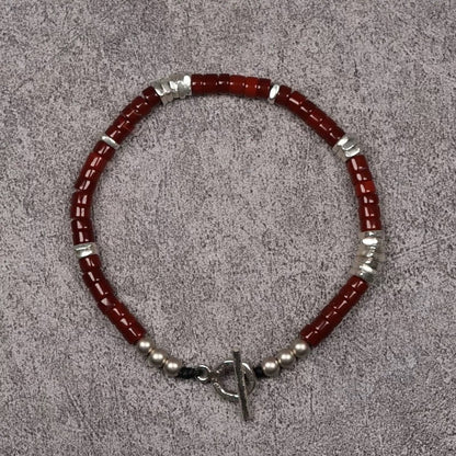 Red Agate & 925 Sterling Silver Men’s Bracelet