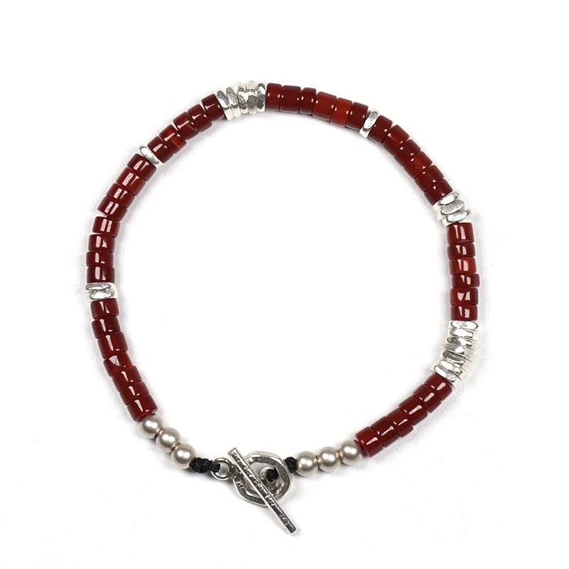 Red Agate & 925 Sterling Silver Men’s Bracelet