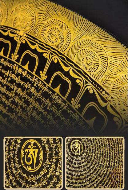 Tibetan Black Gold Six-Syllable Mantra Mandala Thangka (70x70cm)