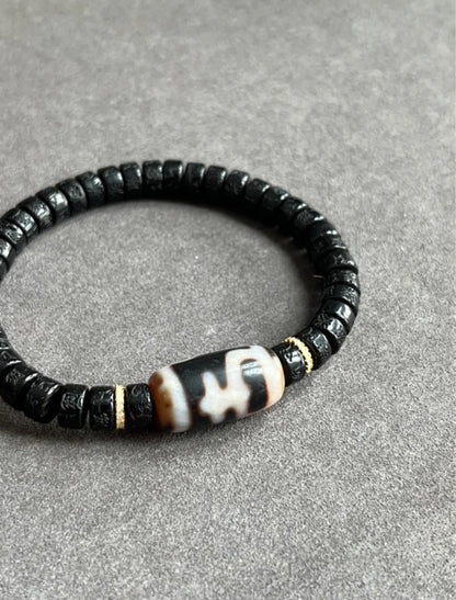 Tibetan Yeti-Carved & Dorje Phurba Dzi Bracelet