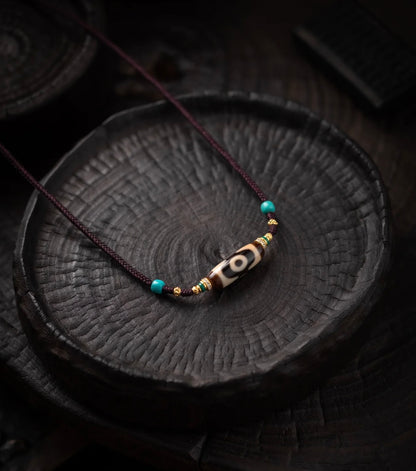 Tibetan Three-Eyes Pure Dzi Bead Necklace (30+mm)