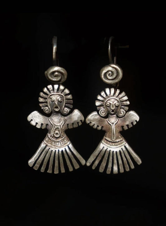 Tibetan  Auspicious Guardian  Earrings With Sterling Silver