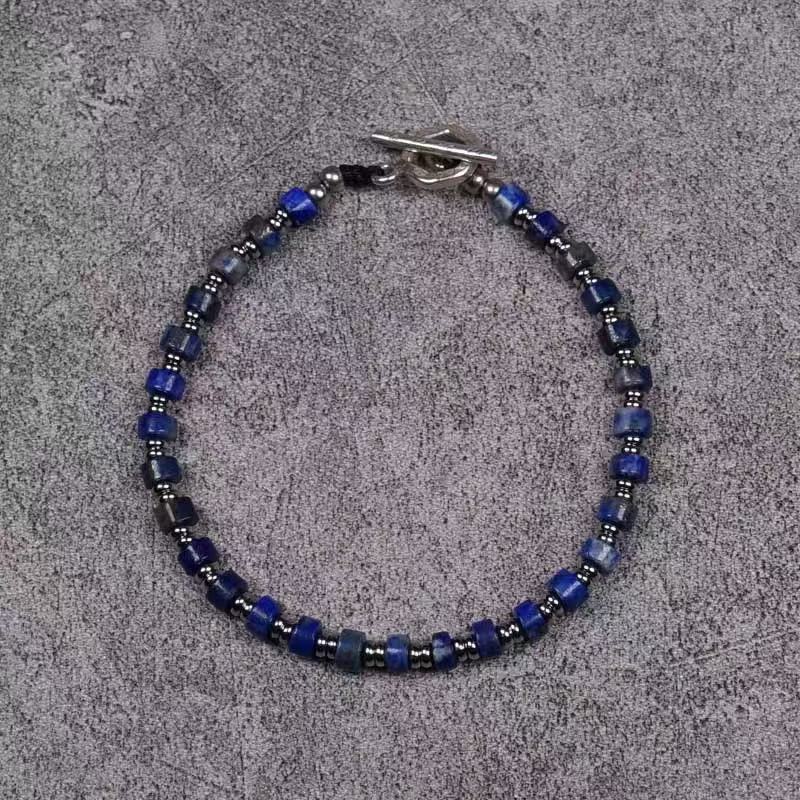 Lapis Lazuli 925 Sterling Silver Men’s Bracelet ( 4mm )