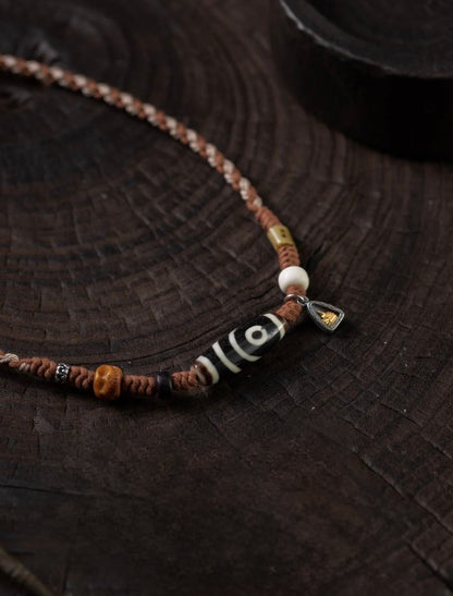 Tibetan Handmade Two-Eye Dzi Bead Necklace | One-of-a-Kind