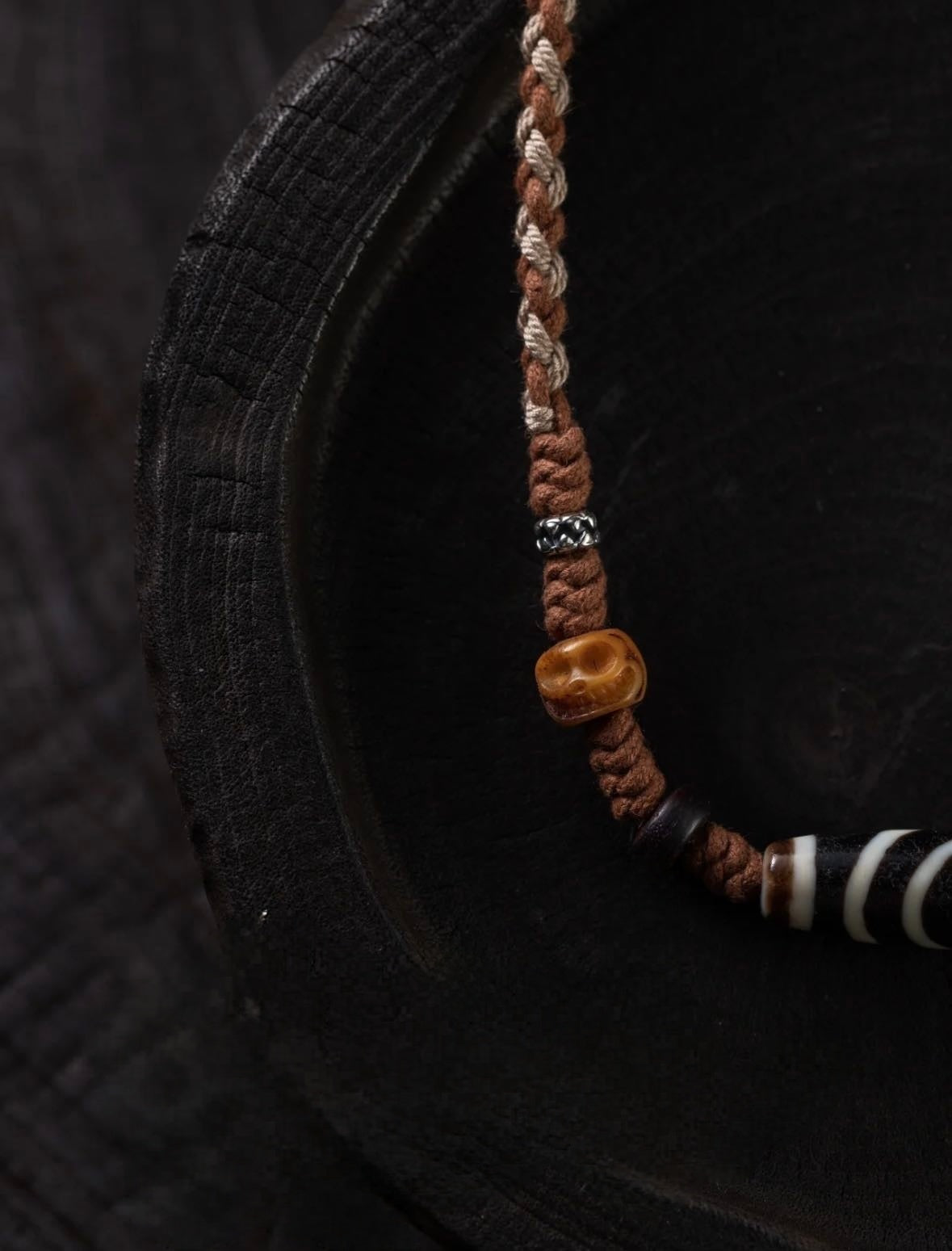 Tibetan Handmade Two-Eye Dzi Bead Necklace | One-of-a-Kind