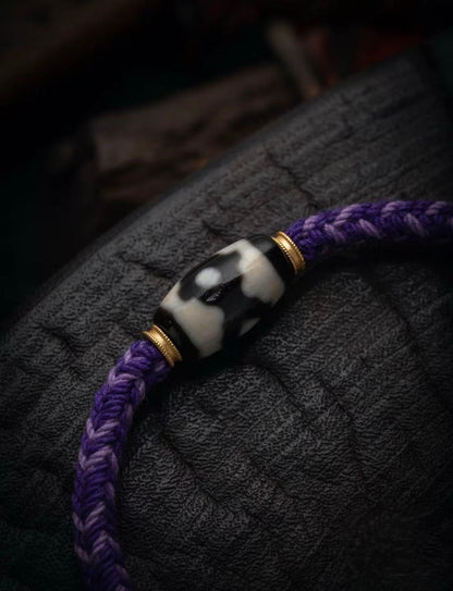 Simplistic Tibetan Dzi Bead Purple Cord Bracelet