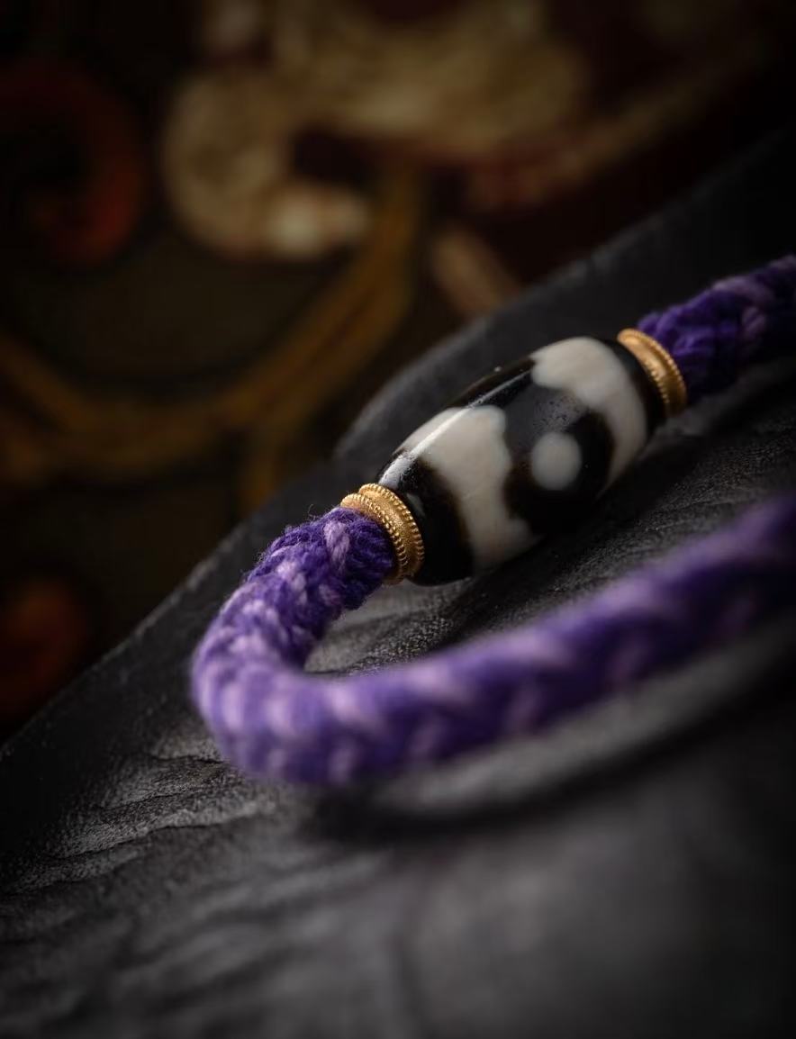 Simplistic Tibetan Dzi Bead Purple Cord Bracelet