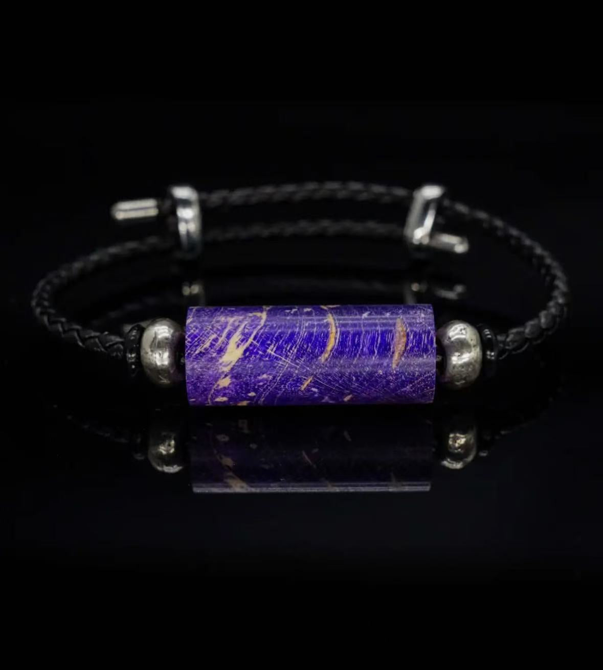 Purple Stabilized Wood & Leather Bracelet