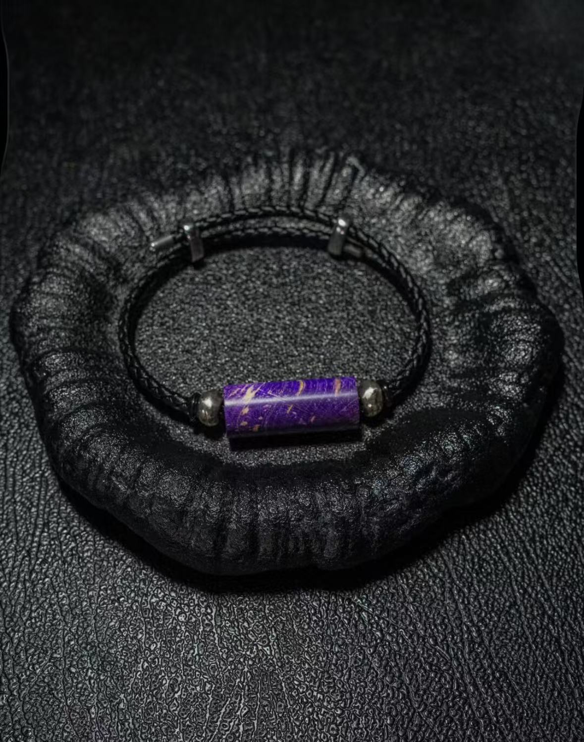 Purple Stabilized Wood & Leather Bracelet