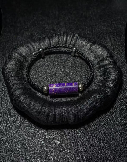 Purple Stabilized Wood & Leather Bracelet