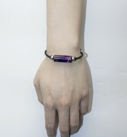 Purple Stabilized Wood & Leather Bracelet