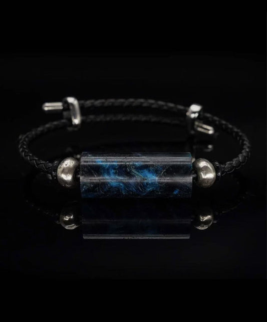 Black-Blue Stabilized Wood & Leather Bracelet