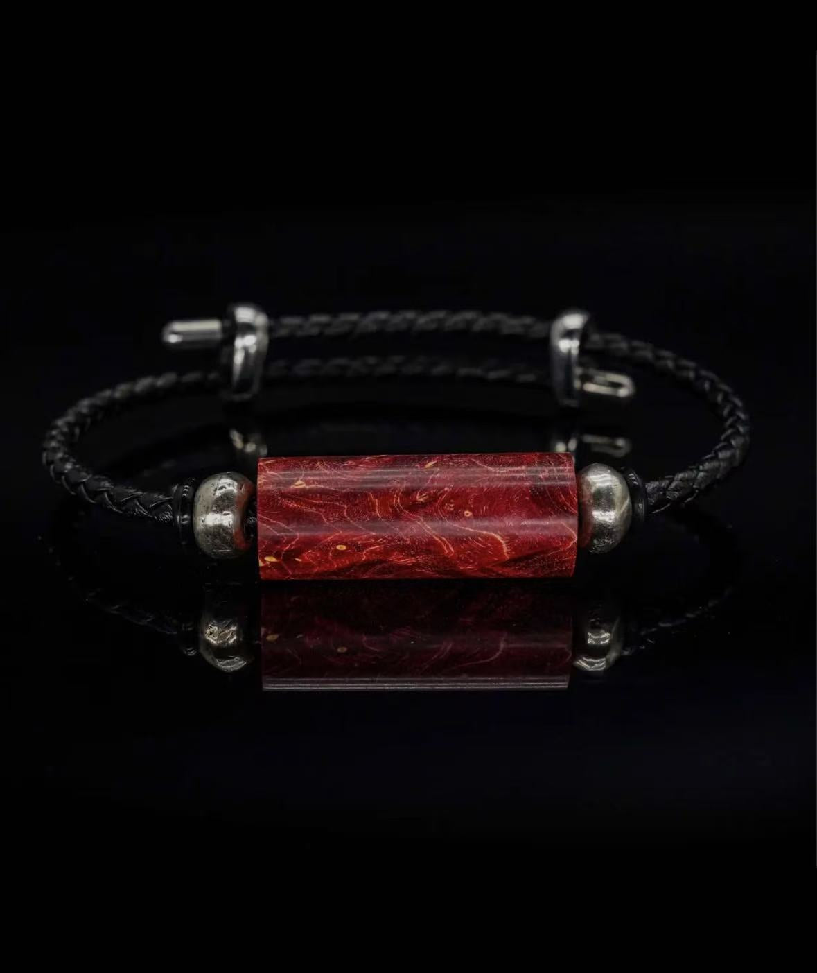 Red Stabilized Wood & Leather Bracelet