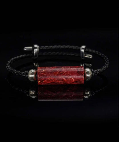 Red Stabilized Wood & Leather Bracelet