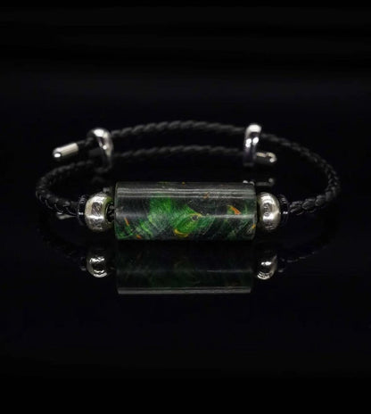 Green Stabilized Wood & Leather Bracelet