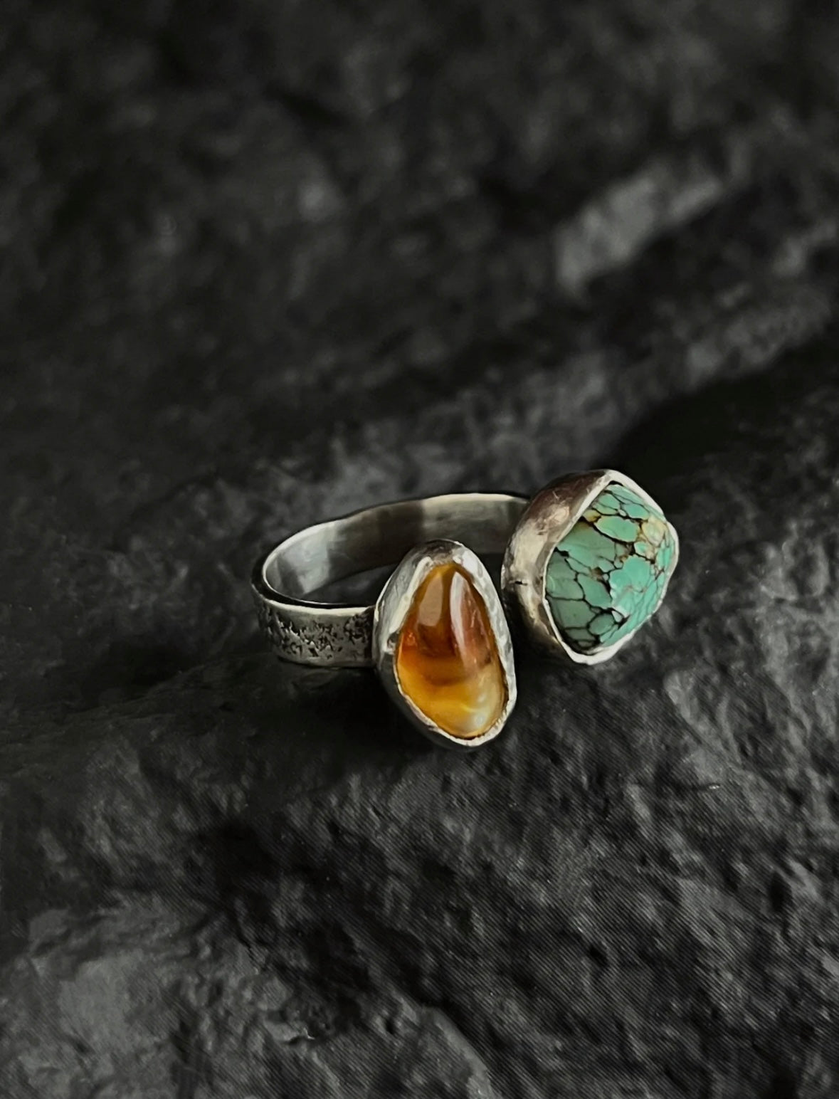 Tibetan Handcrafted Amber & Turquoise Ring