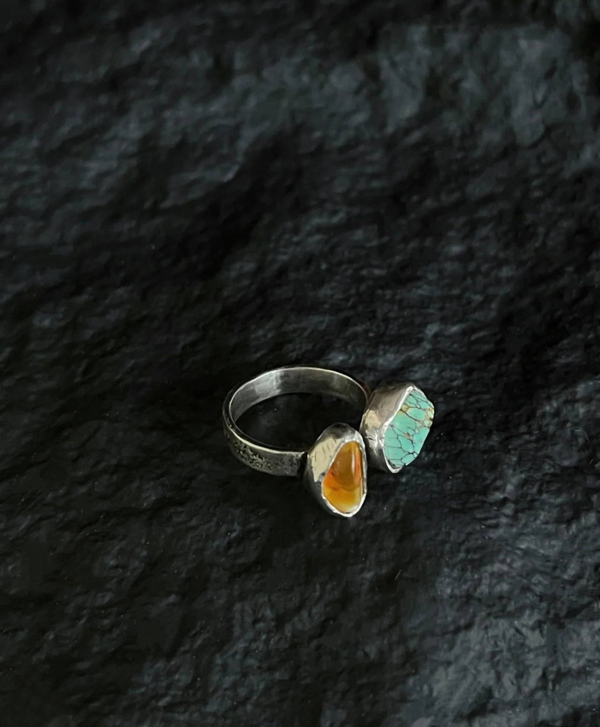 Tibetan Handcrafted Amber & Turquoise Ring