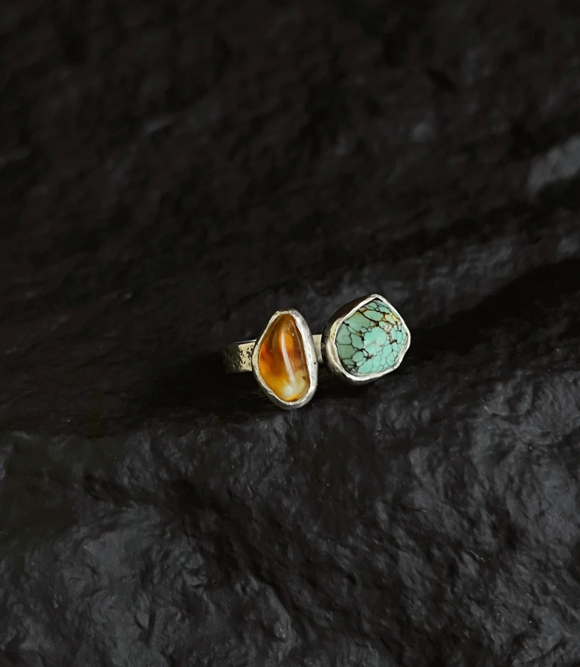 Tibetan Handcrafted Amber & Turquoise Ring