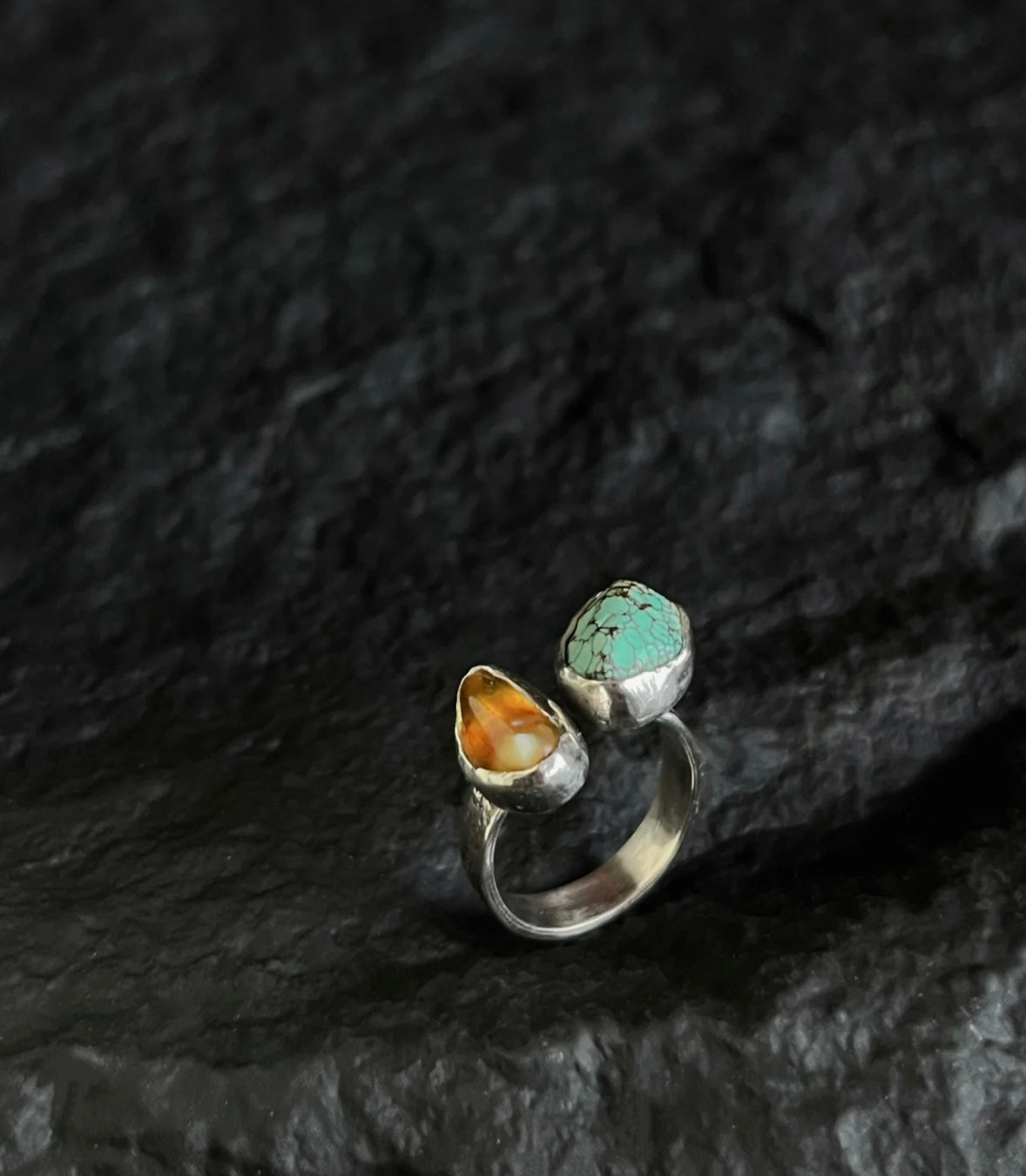 Tibetan Handcrafted Amber & Turquoise Ring