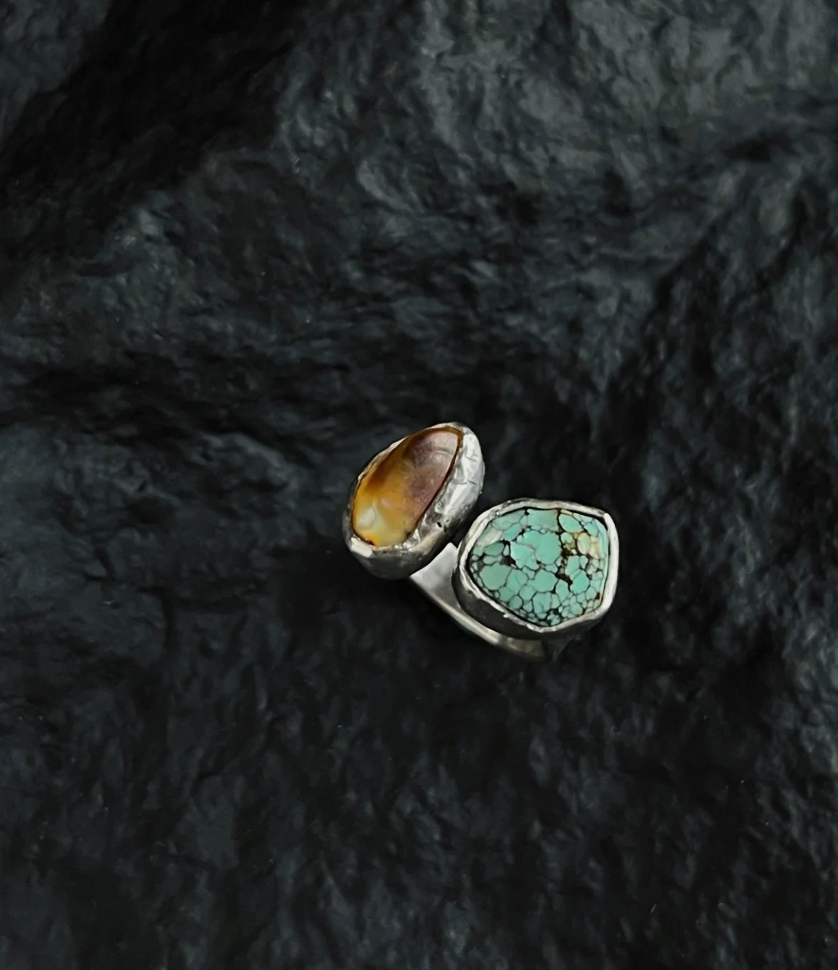 Tibetan Handcrafted Amber & Turquoise Ring