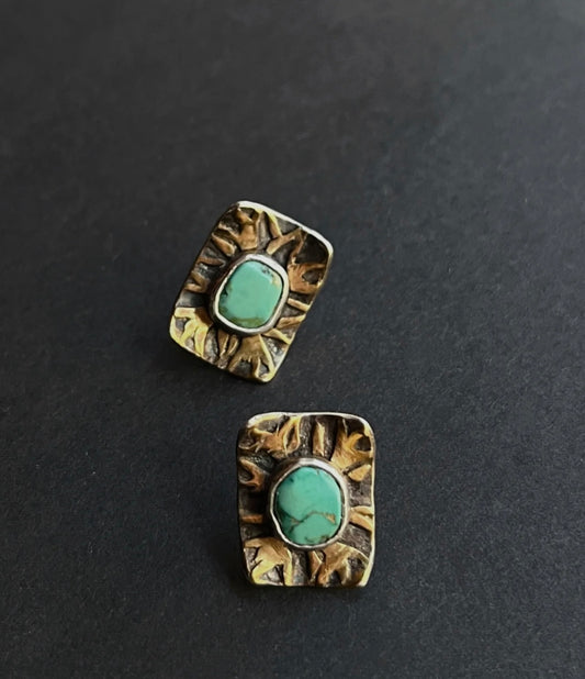 Tibetan Handcrafted Turquoise Stud Earrings