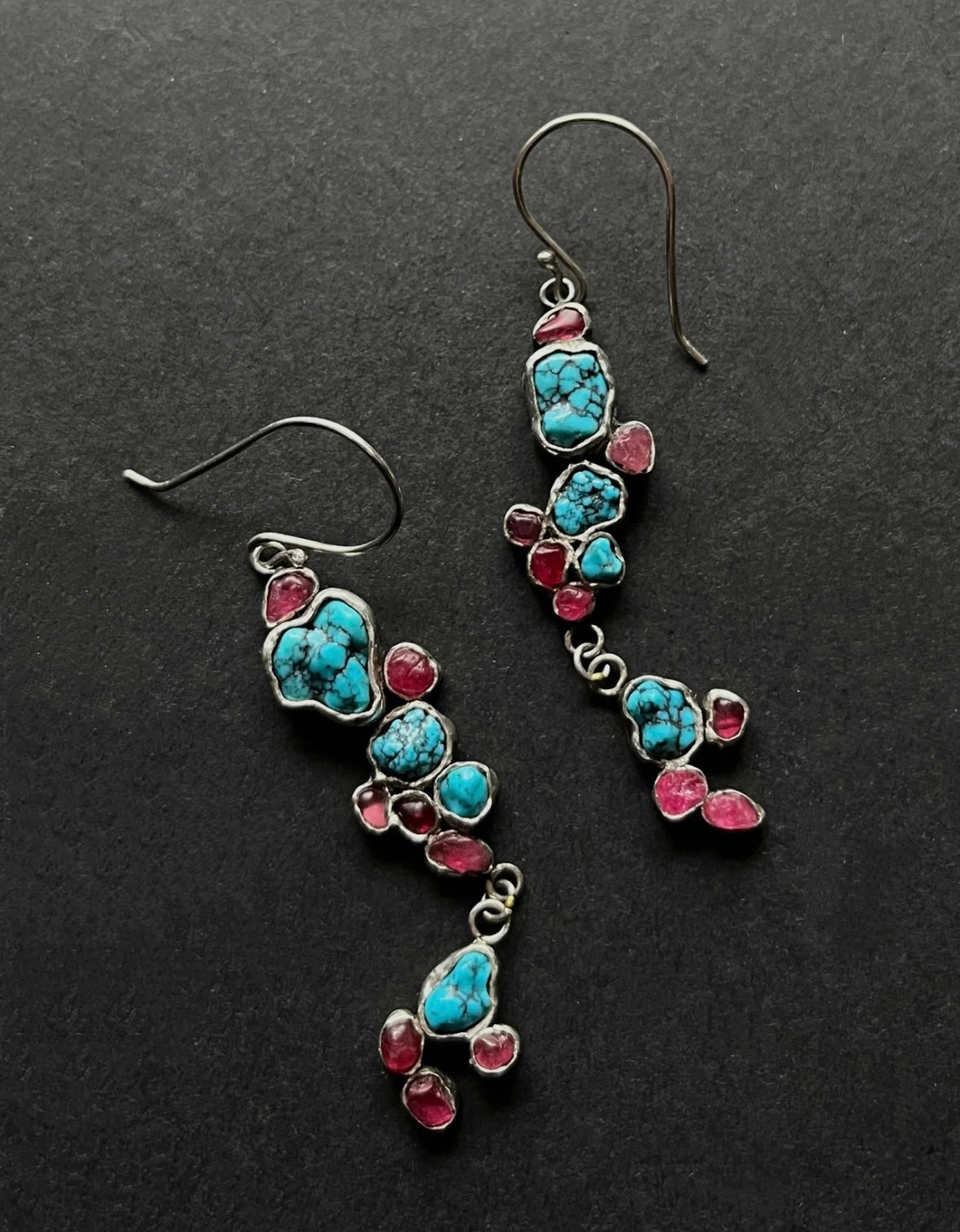 Tibetan Turquoise & Spinel Dangle Earrings