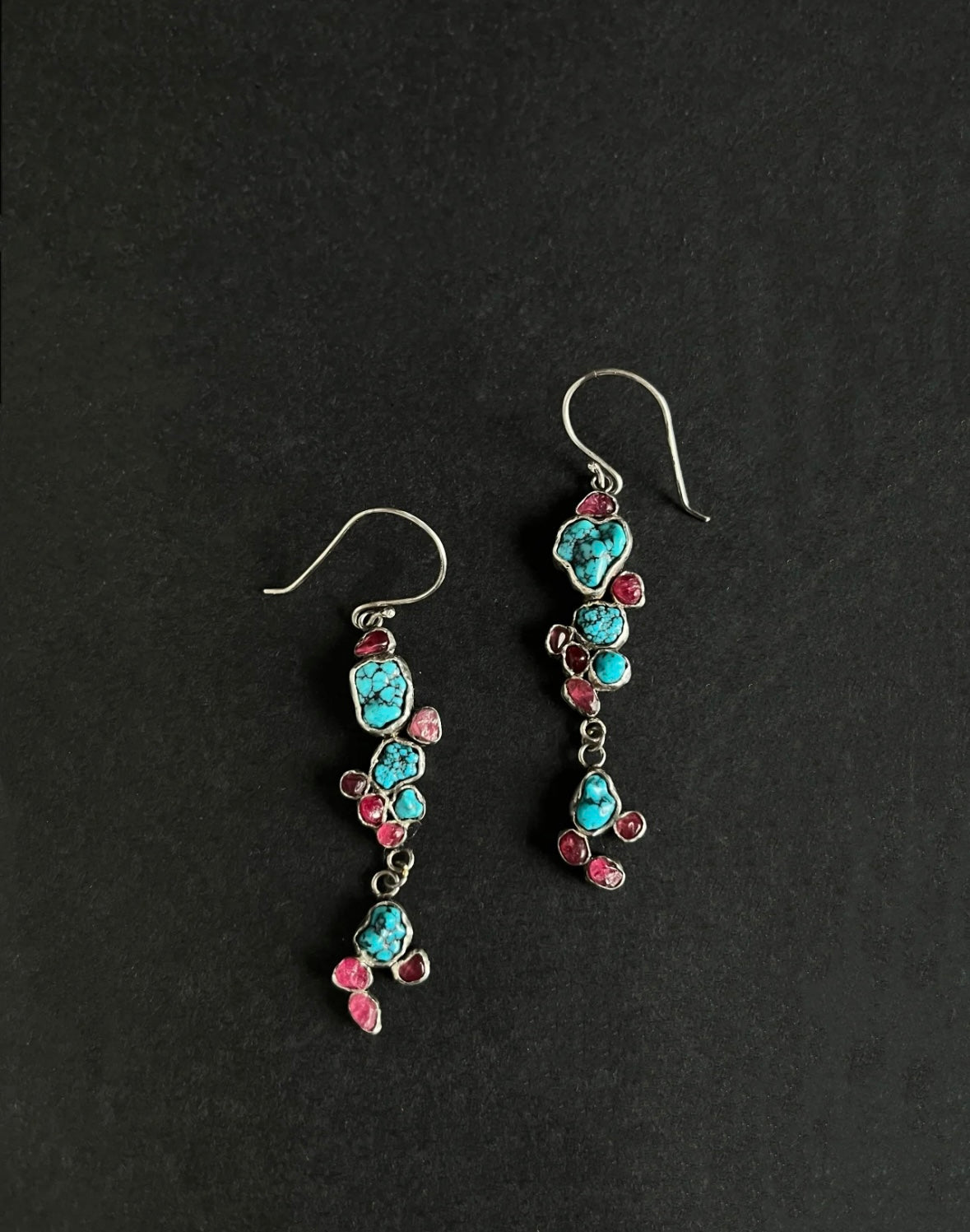 Tibetan Turquoise & Spinel Dangle Earrings