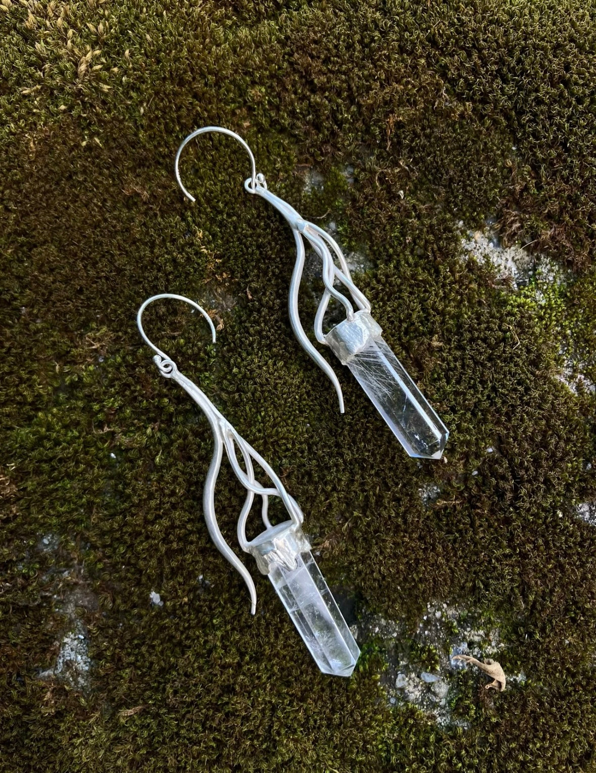 Tibetan Handmade Clear Quartz & 925 Sterling Silver Elfin Earrings