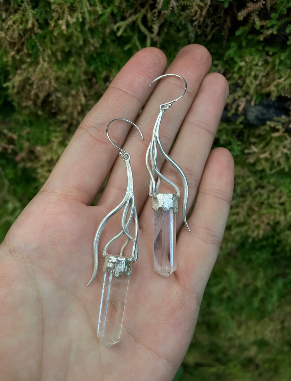 Tibetan Handmade Clear Quartz & 925 Sterling Silver Elfin Earrings