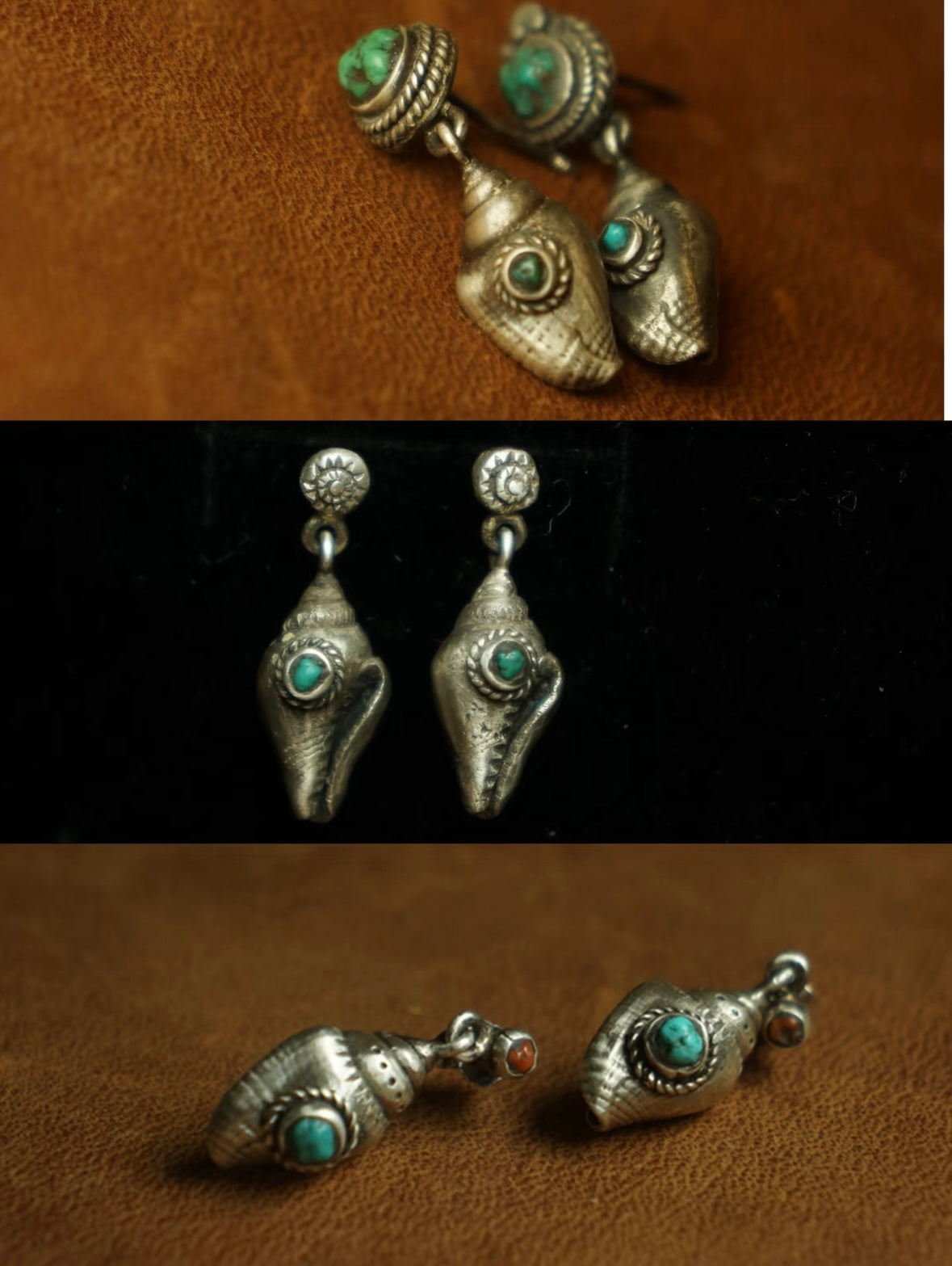 Tibetan Handcrafted Conch Shell & Turquoise Earrings