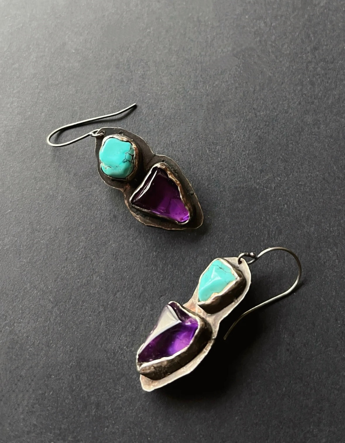 Tibetan Turquoise & Amethyst Harmony 925 Sterling Silver Earrings