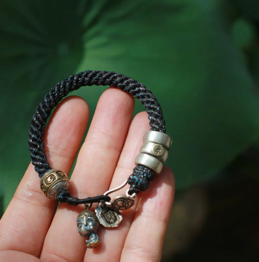 Summoning Wealth Tibetan-Inspired Black Braided Cord Bracelet