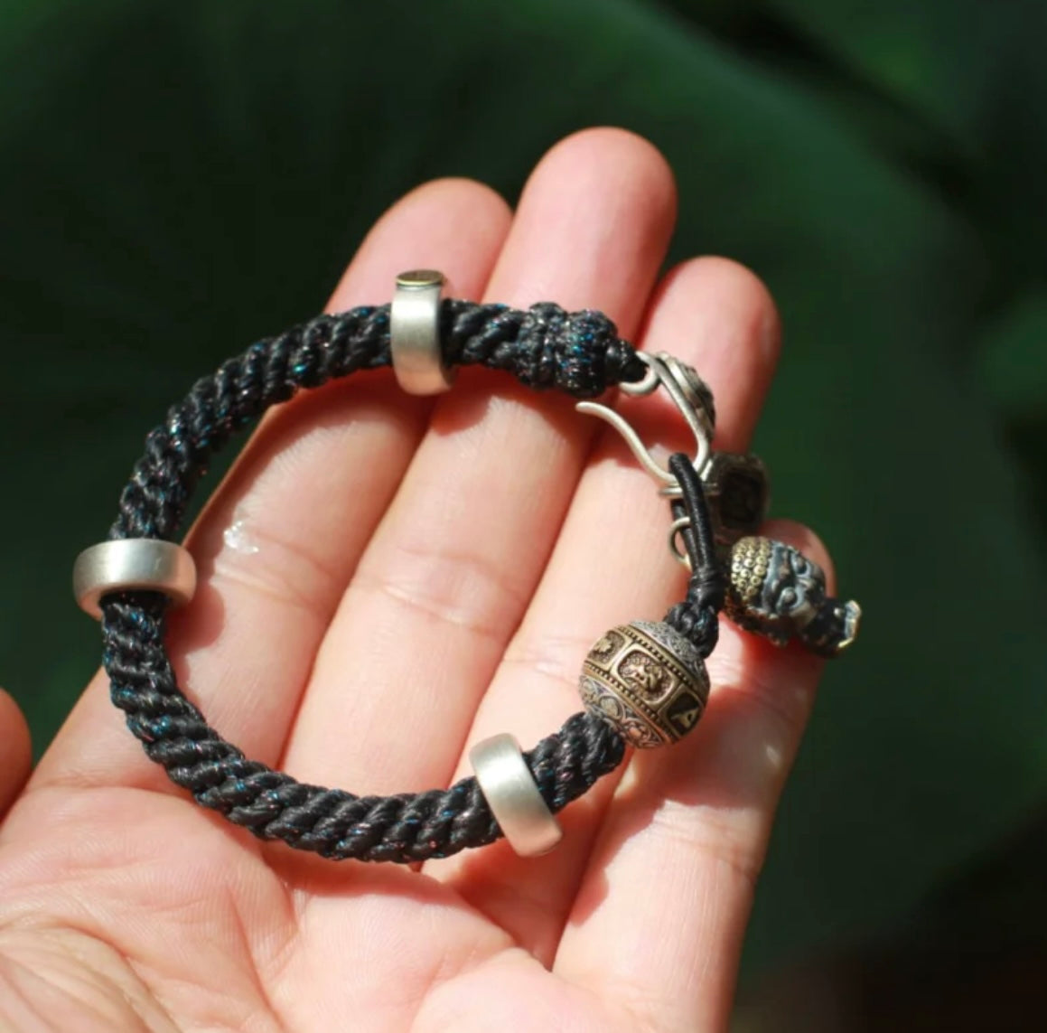 Summoning Wealth Tibetan-Inspired Black Braided Cord Bracelet