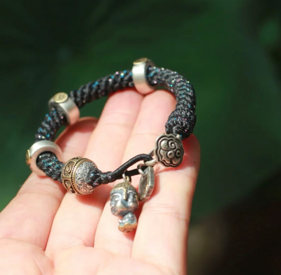 Summoning Wealth Tibetan-Inspired Black Braided Cord Bracelet