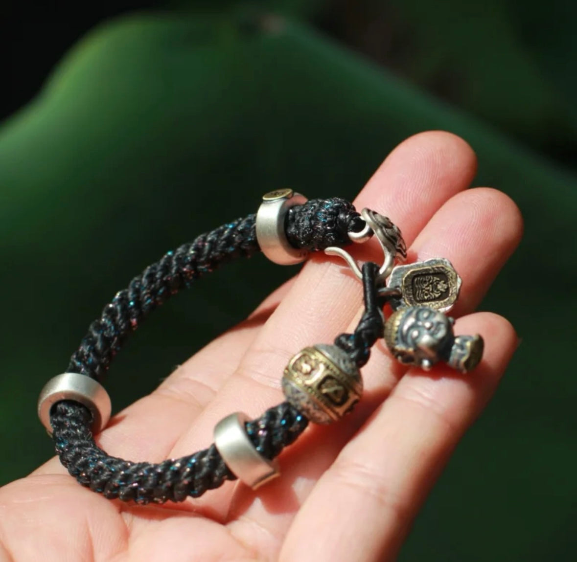 Summoning Wealth Tibetan-Inspired Black Braided Cord Bracelet