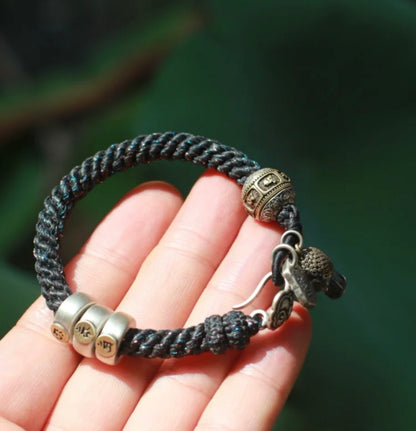 Summoning Wealth Tibetan-Inspired Black Braided Cord Bracelet