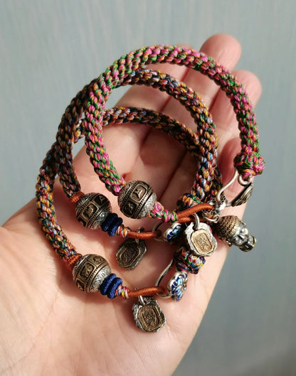 Attracting Wealth Tibetan-Inspired Multicolor Braided Cord Bracelet