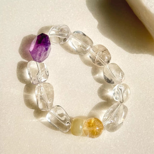 Harmony Within: Himalayan White Crystal & Amethyst Energy Bracelet