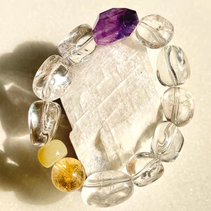 Harmony Within: Himalayan White Crystal & Amethyst Energy Bracelet