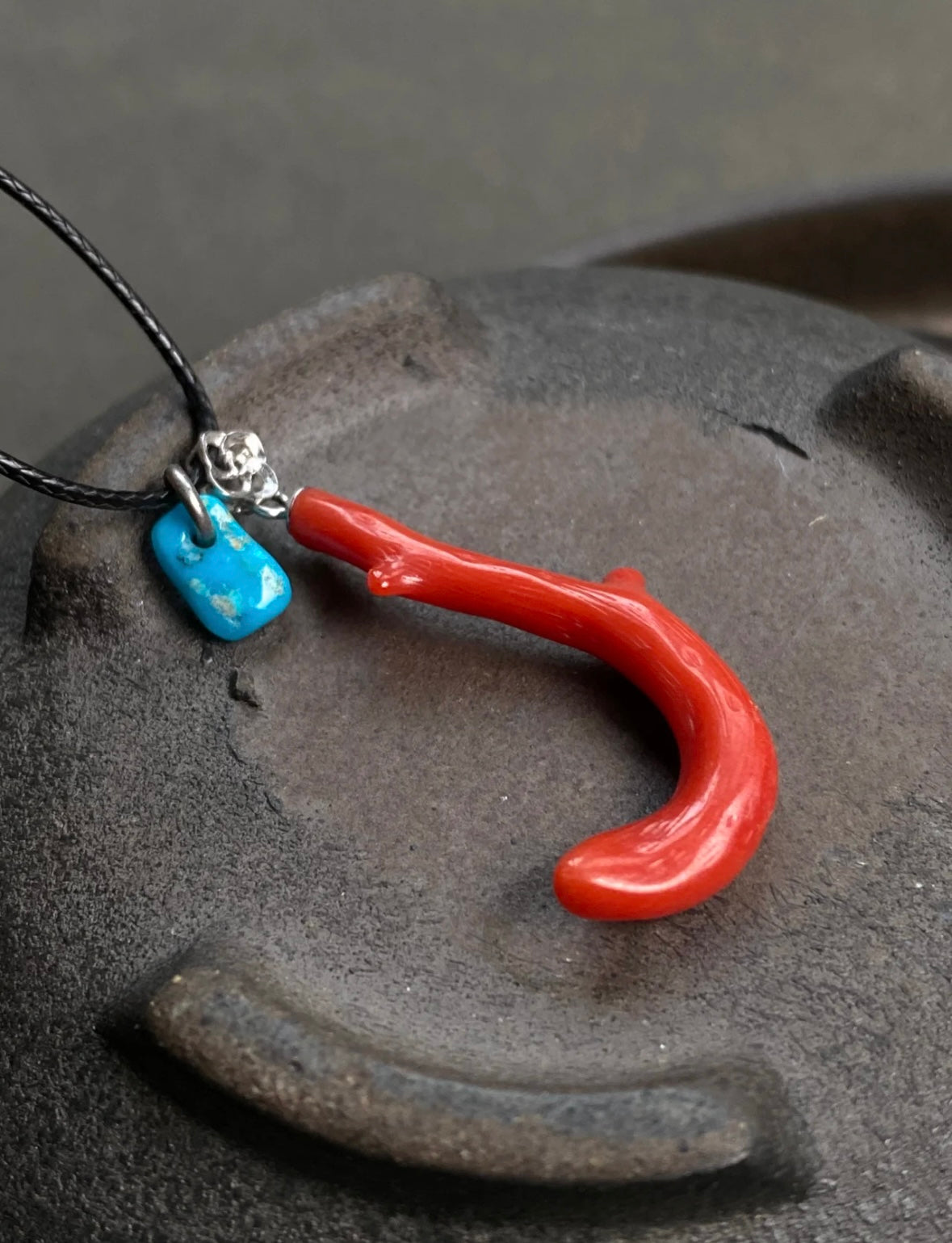 Natural Red Coral & Turquoise Pendant Necklace