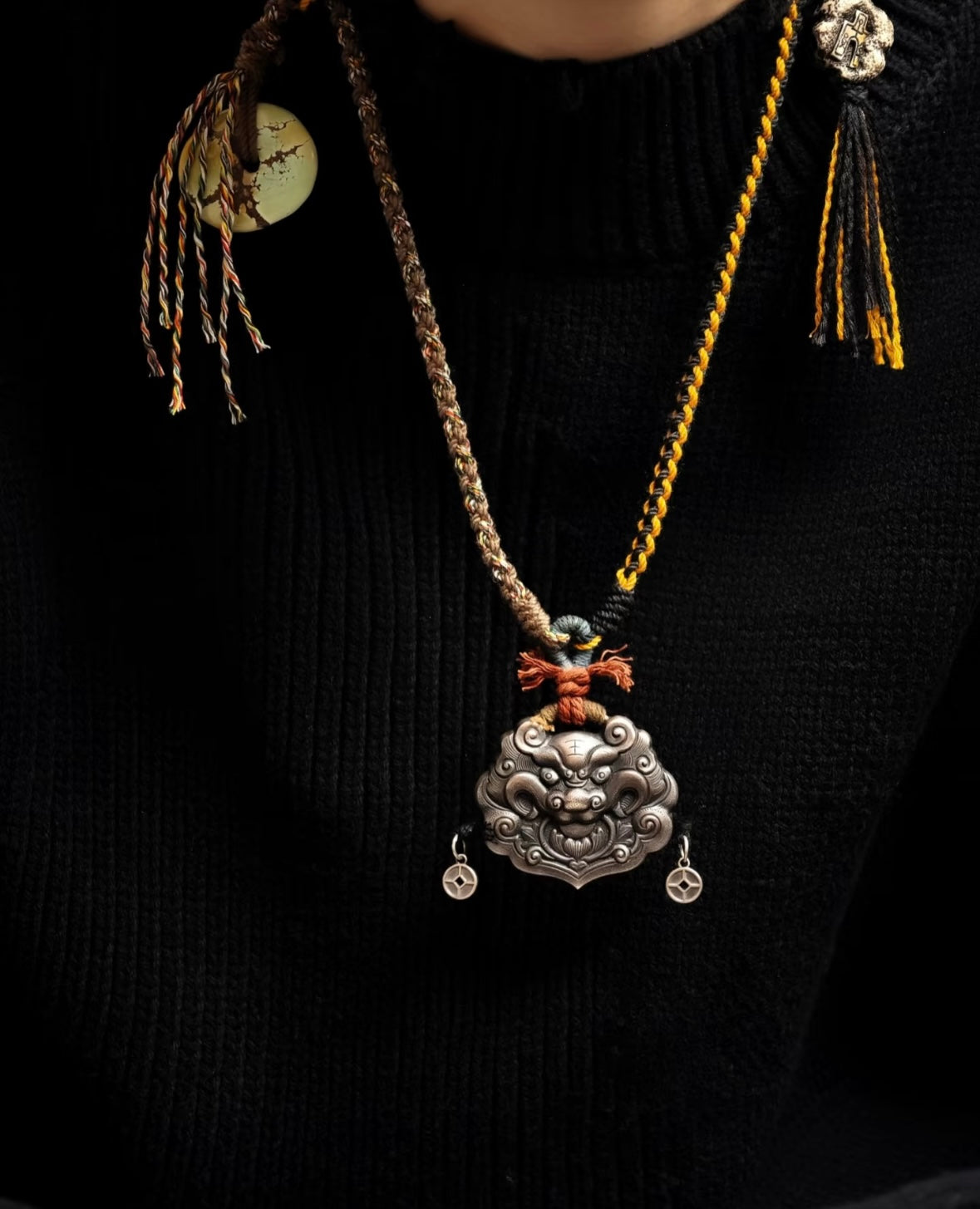 Tibetan Wealth Guardian Beast Braided Necklace